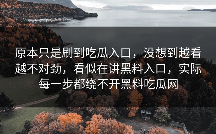 原本只是刷到吃瓜入口，没想到越看越不对劲，看似在讲黑料入口，实际每一步都绕不开黑料吃瓜网