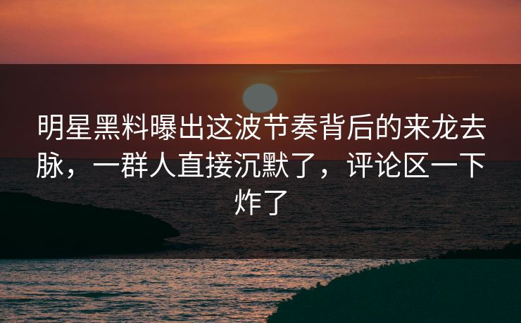 明星黑料曝出这波节奏背后的来龙去脉，一群人直接沉默了，评论区一下炸了