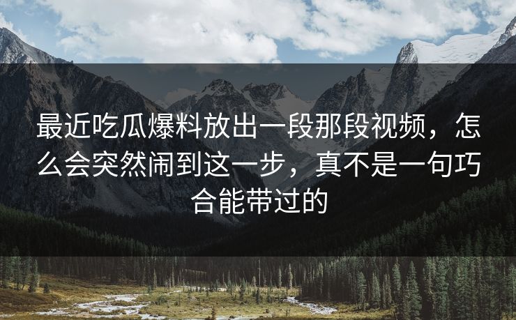 最近吃瓜爆料放出一段那段视频，怎么会突然闹到这一步，真不是一句巧合能带过的