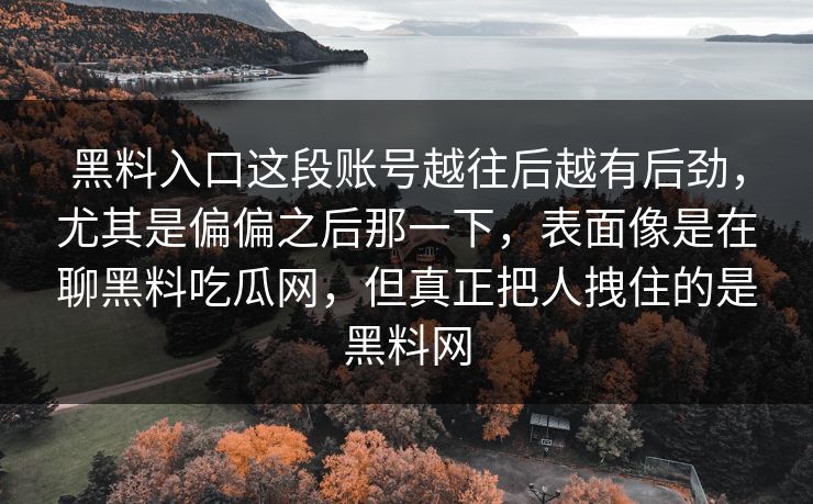 黑料入口这段账号越往后越有后劲，尤其是偏偏之后那一下，表面像是在聊黑料吃瓜网，但真正把人拽住的是黑料网